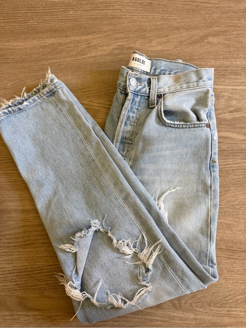 Agolde Light Blue Distressed High Rise Jeans